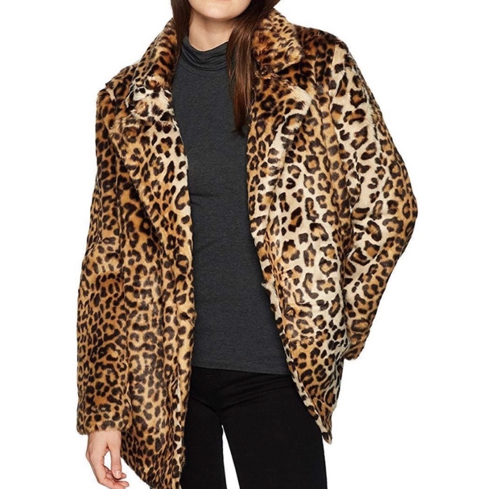 J.O.A. Leopard Print Teddy Coat in Brown and Black